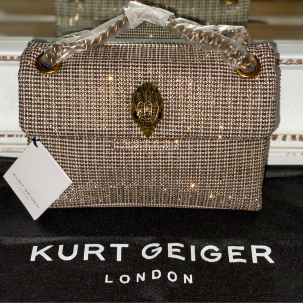 Kurt Geiger London Mini Kensington Tweed Dark Beige Crossbody Bag